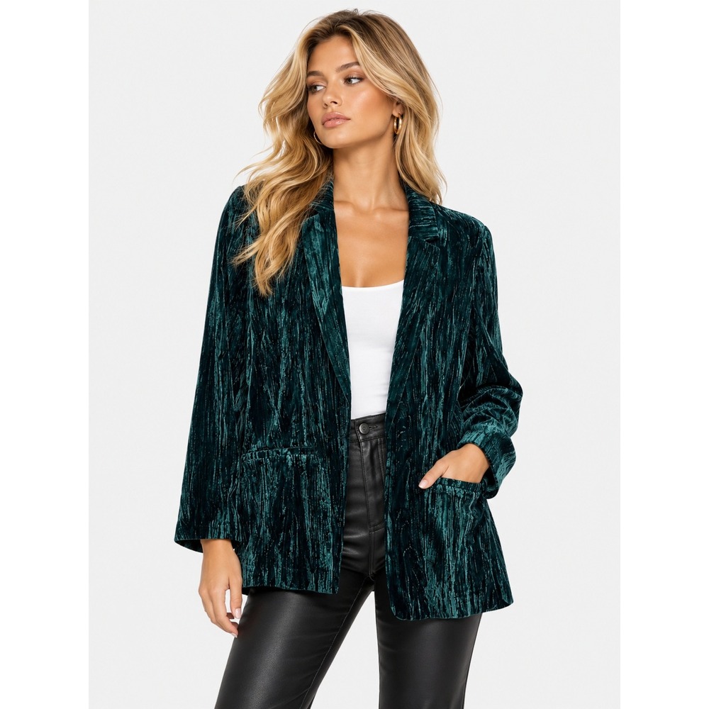 Maurices Dark Green Crushed Velvet Open Front Blazer Jacket 2X NWT